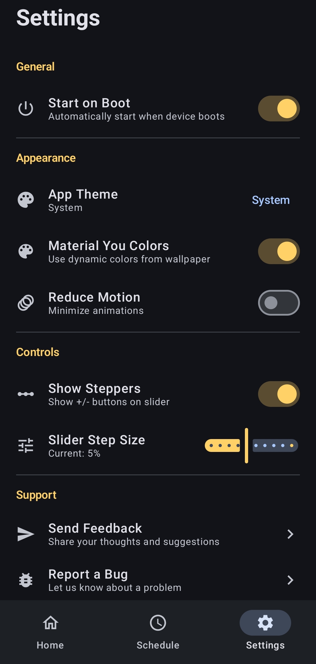 BrightControl customization screen